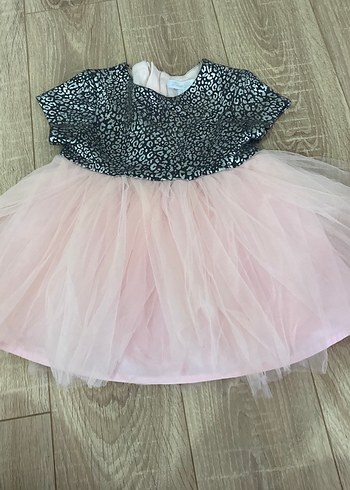 Leopar Desenli Pembe Kız Elbise