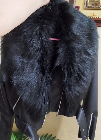 Kürklü deri ceket - Görsel 7
