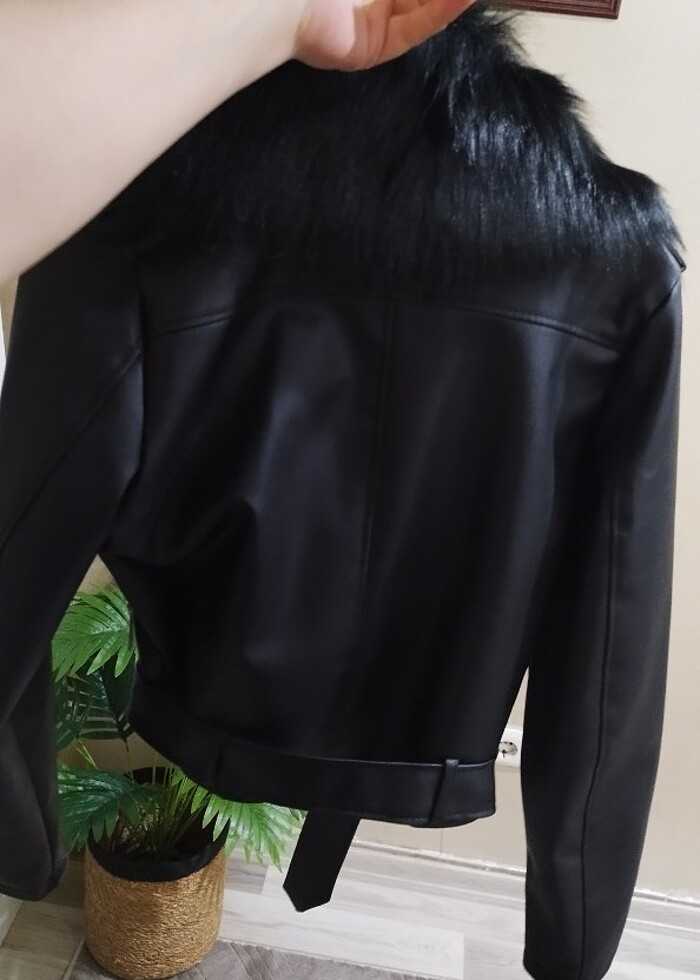 Kürklü deri ceket - Görsel 4