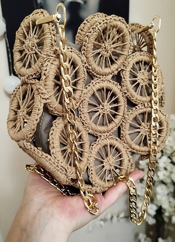 Dilvin straplez keten elbise ve hasır çanta - Görsel 10