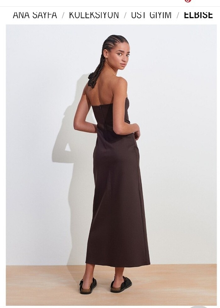 Dilvin straplez keten elbise ve hasır çanta  - Görsel 2