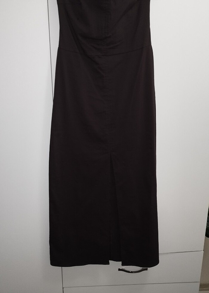 Dilvin straplez keten elbise ve hasır çanta  - Görsel 5