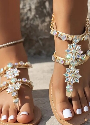 Taşlı Gold detay sandalet ???? - Görsel 5