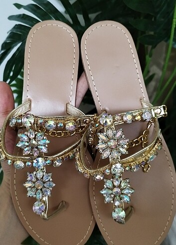 Taşlı Gold detay sandalet ???? - Görsel 6