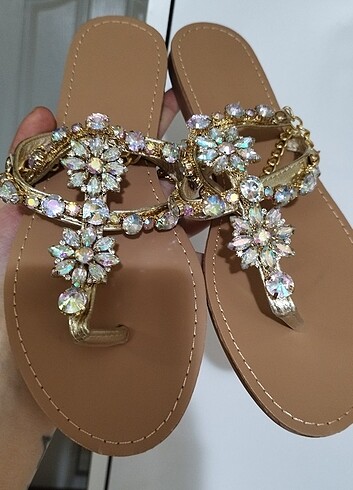 Taşlı Gold detay sandalet ???? - Görsel 7