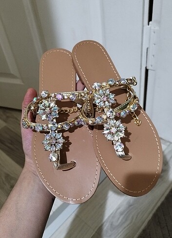 Taşlı Gold detay sandalet ???? - Görsel 8