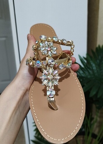 Taşlı Gold detay sandalet ???? - Görsel 11