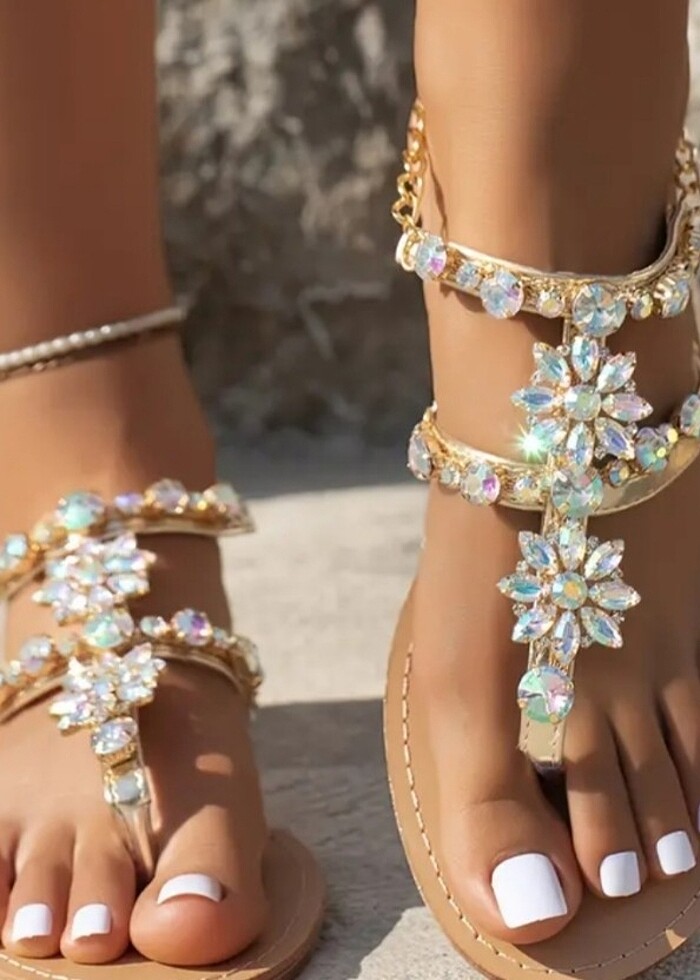 Taşlı Gold detay sandalet ???? - Görsel 5