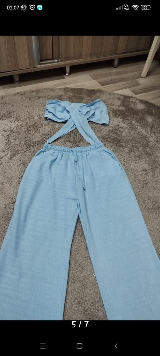 Mavi Kot Kumaşlı Bel Detaylı Kadın ikili takım - Görsel 3