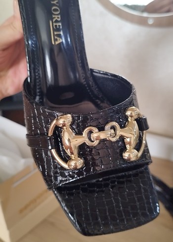 siyah gerçek deri  Parlak Deri Topuklu Terlik - Görsel 6