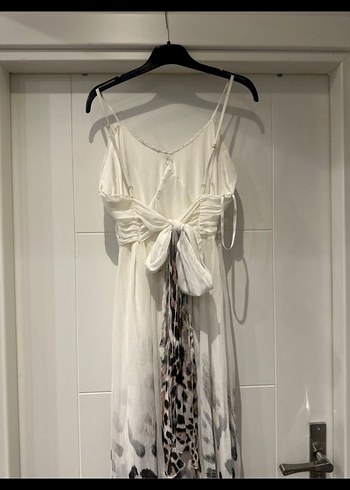 Roberto Cavalli Bohem Beyaz Gri Uzun Askıli leopar detay Elbise