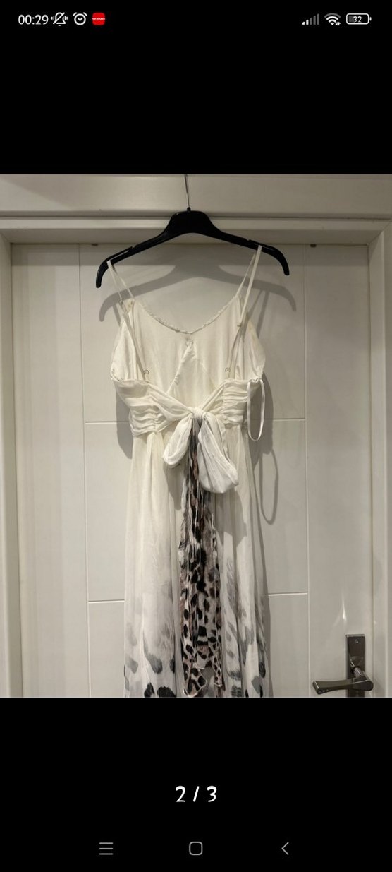 Bohem Beyaz Gri Uzun Askıli leopar detay  Elbise - Görsel 2