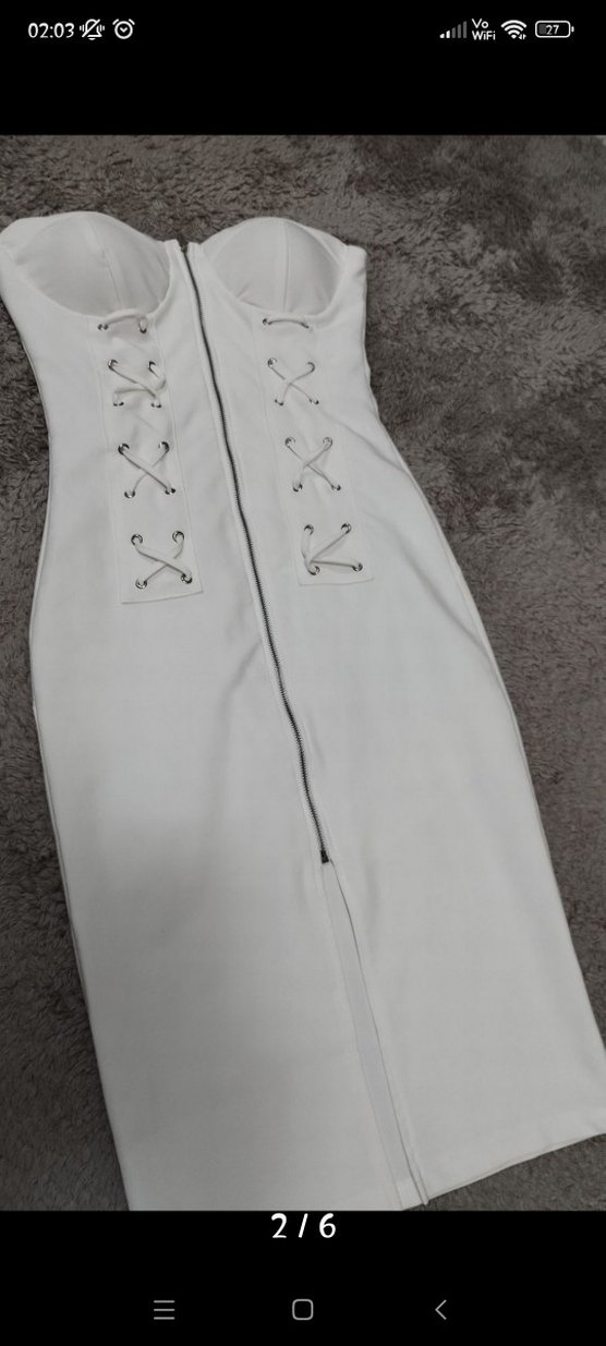 Beyaz Straplez Uzun Kalem Elbise - Görsel 2