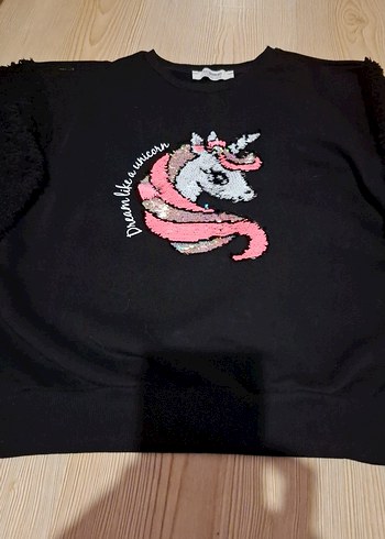 LC Waikiki Kız Çocuk Siyah Payetli Uzun Kollu Sweatshirt