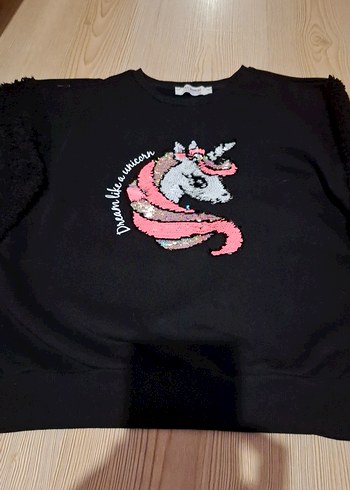 Kız Çocuk Siyah Payetli Uzun Kollu Sweatshirt