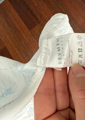 Erkek Beyaz Mavi Desenli Keten Gömlek - Görsel 4