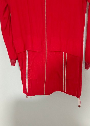 Uzun Kollu Kırmızı Fermuarlı Kadın Ceket - Görsel 5
