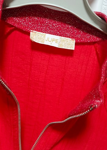 Uzun Kollu Kırmızı Fermuarlı Kadın Ceket - Görsel 3