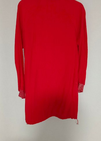 Uzun Kollu Kırmızı Fermuarlı Kadın Ceket - Görsel 4