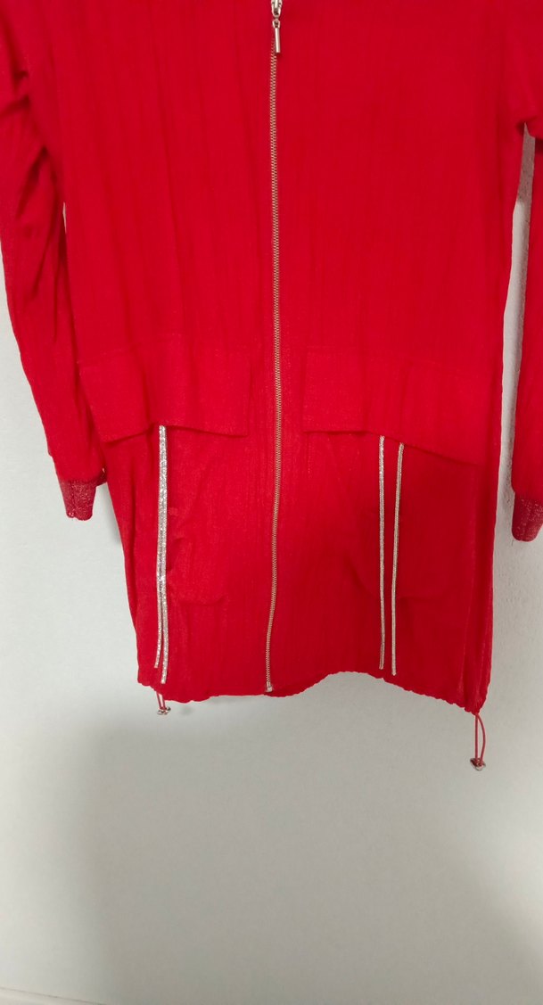 Uzun Kollu Kırmızı Fermuarlı Kadın Ceket - Görsel 5