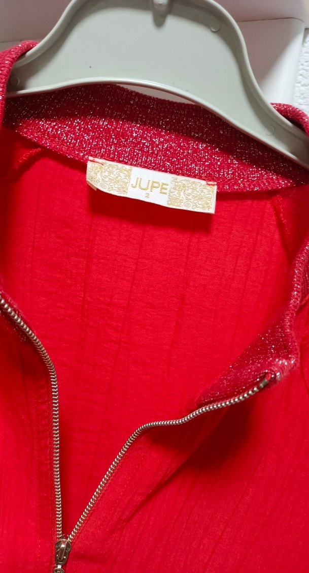 Uzun Kollu Kırmızı Fermuarlı Kadın Ceket - Görsel 3