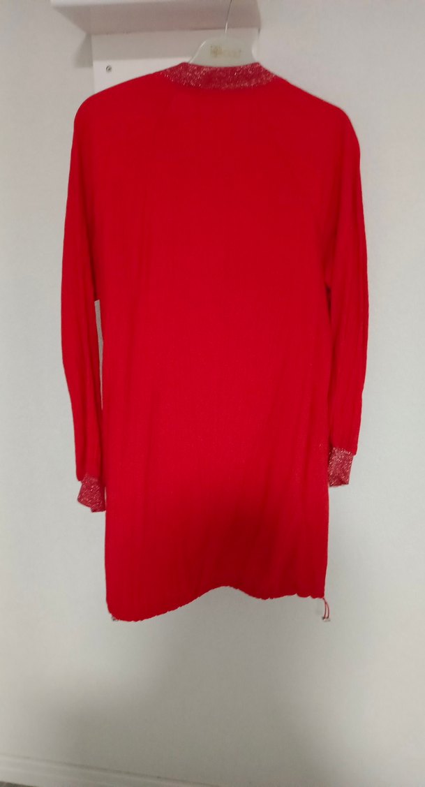 Uzun Kollu Kırmızı Fermuarlı Kadın Ceket - Görsel 4