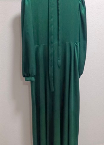 Uzun Yeşil Drapeli Kadın Elbise - Görsel 2