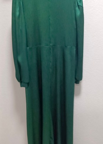 Uzun Yeşil Drapeli Kadın Elbise - Görsel 3