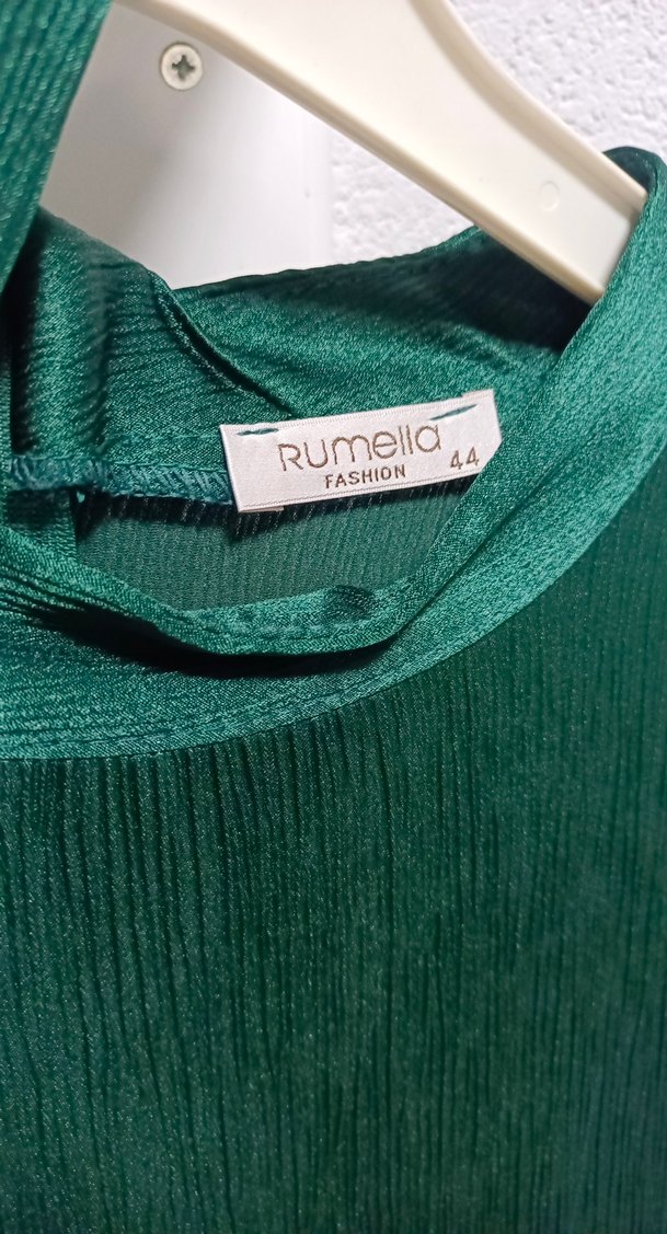 Uzun Yeşil Drapeli Kadın Elbise - Görsel 4