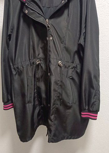 Siyah Uzun Kadın Ceket, Düğmeli, Gevşek Kesim - Görsel 2