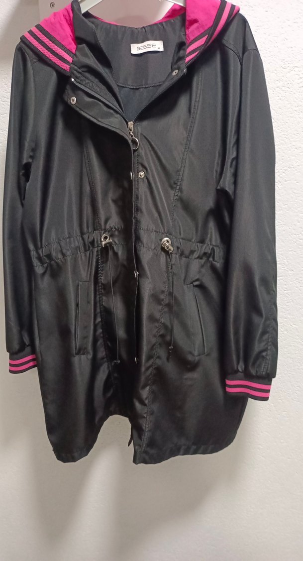 Siyah Uzun Kadın Ceket, Düğmeli, Gevşek Kesim - Görsel 2