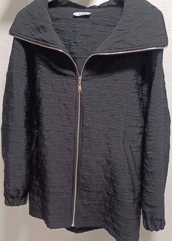 Siyah Keten Midi Fermuarlı Kadın Ceket - Görsel 2