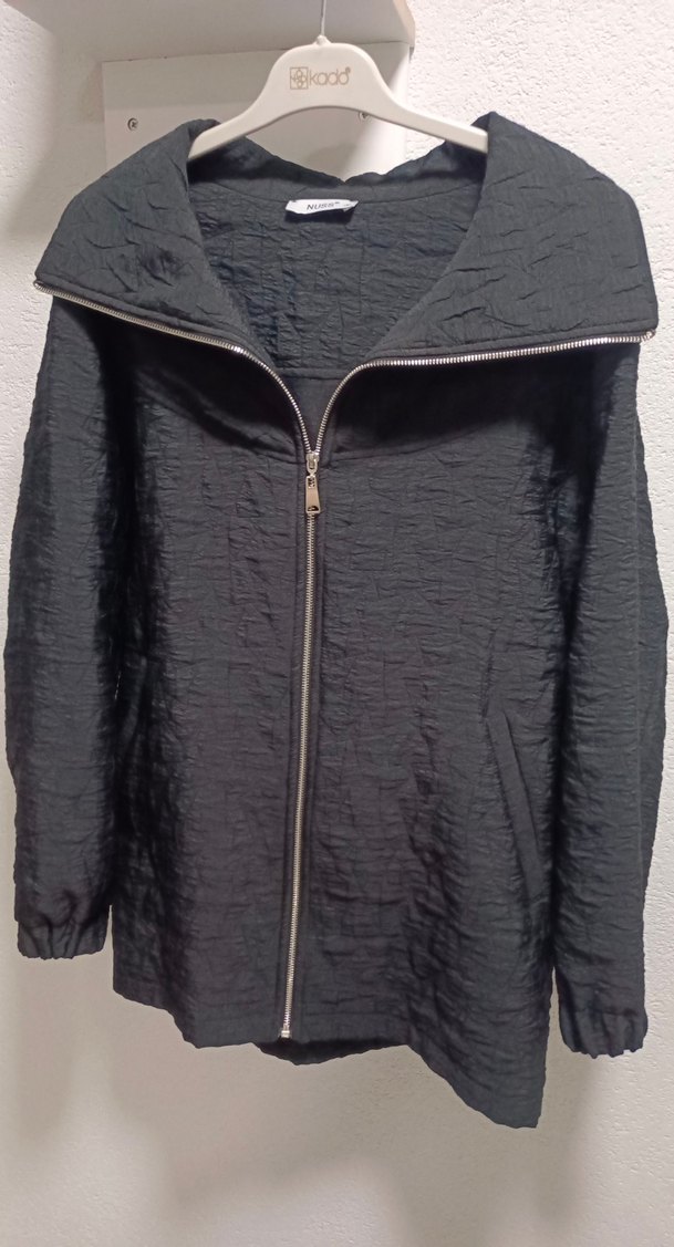 Siyah Keten Midi Fermuarlı Kadın Ceket - Görsel 2