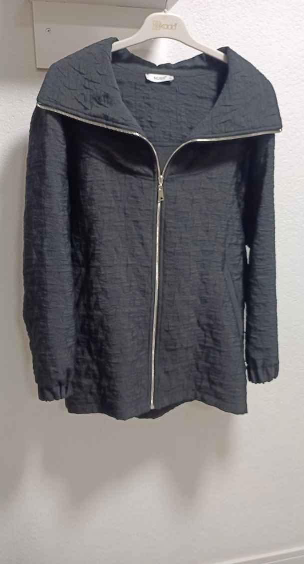 Siyah Keten Midi Fermuarlı Kadın Ceket - Görsel 4