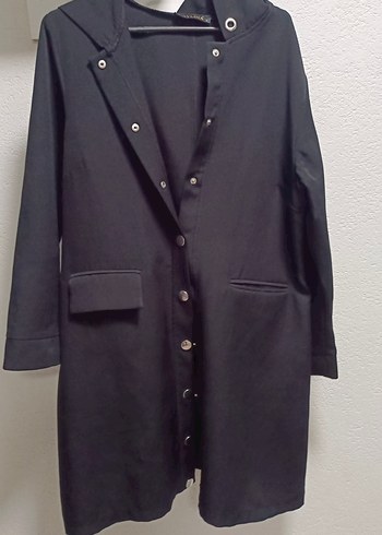 Düğmeli Siyah Uzun Kadın Kaban - Görsel 3