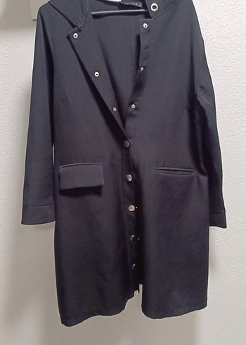 Düğmeli Siyah Uzun Kadın Kaban - Görsel 2