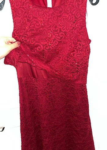 Bordo Parlak Midi Kadın Elbise - Görsel 5