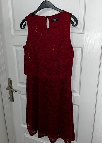 Bordo Parlak Midi Kadın Elbise - Görsel 3