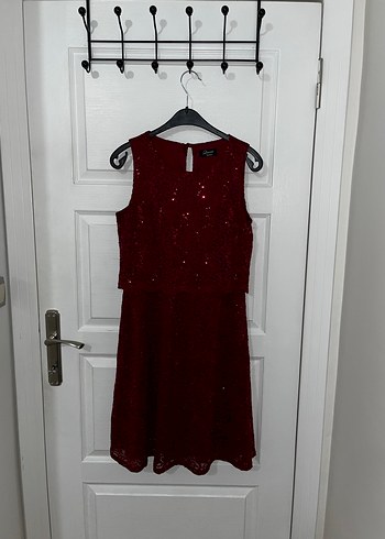 Bordo Parlak Midi Kadın Elbise - Görsel 2