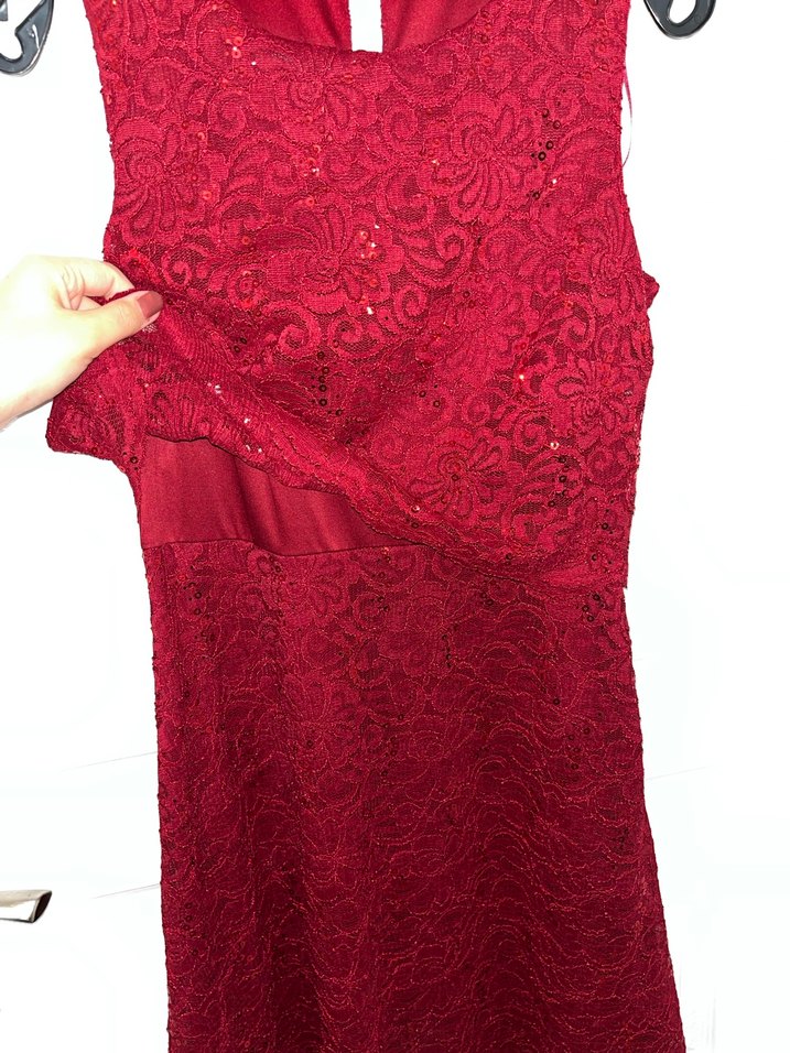 Bordo Parlak Midi Kadın Elbise - Görsel 5