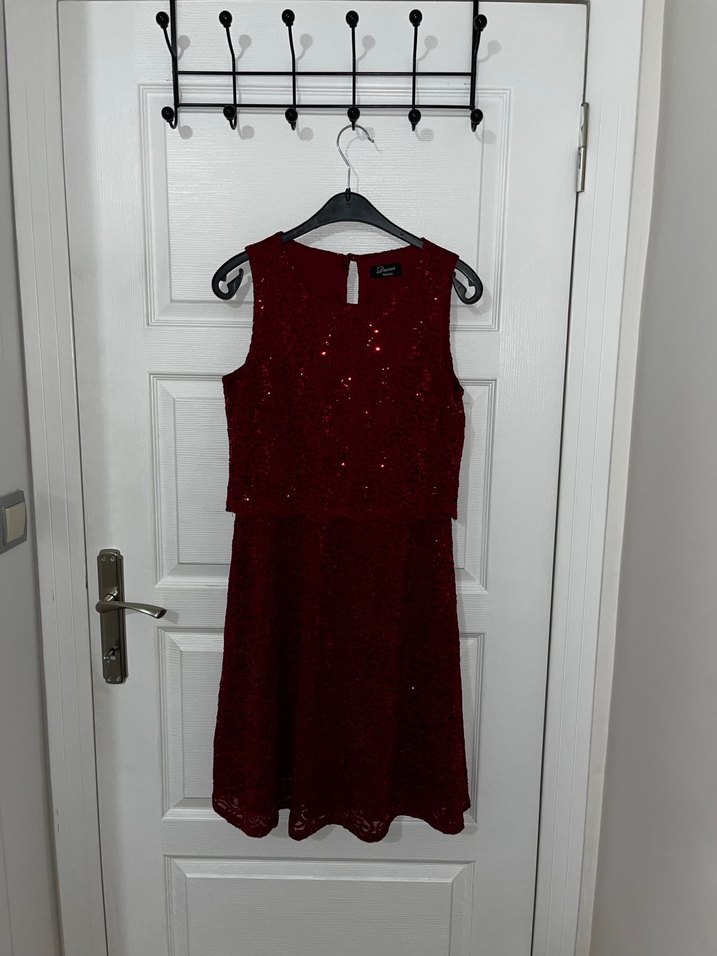 Bordo Parlak Midi Kadın Elbise - Görsel 2