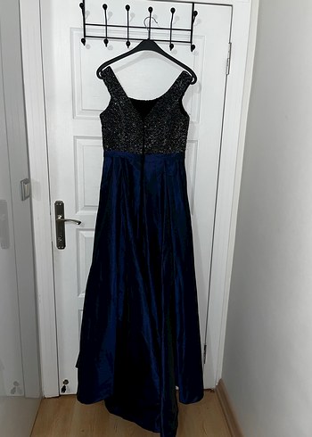 Lacivert Uzun Drapeli Abiye Elbise - Görsel 3