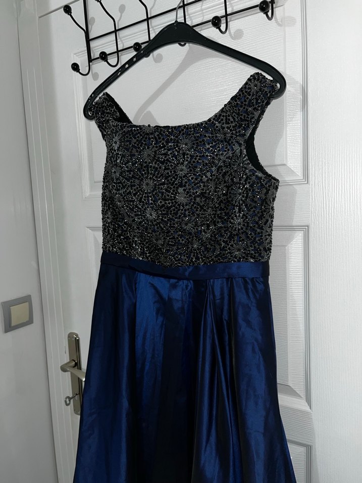 Lacivert Uzun Drapeli Abiye Elbise - Görsel 5