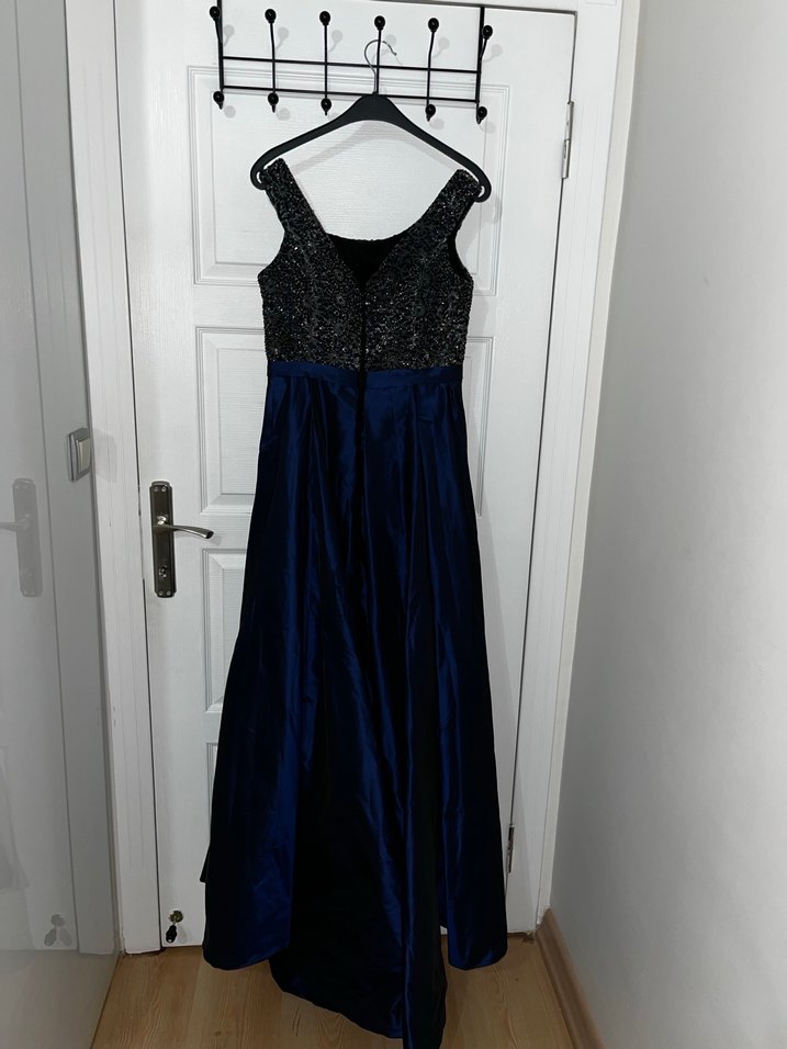 Lacivert Uzun Drapeli Abiye Elbise - Görsel 3