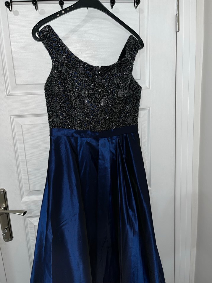 Lacivert Uzun Drapeli Abiye Elbise - Görsel 4