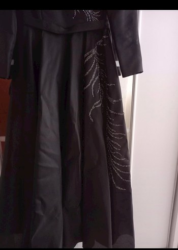 İşlemeli Siyah Uzun Kollu Uzun Abiye Elbise - Görsel 7