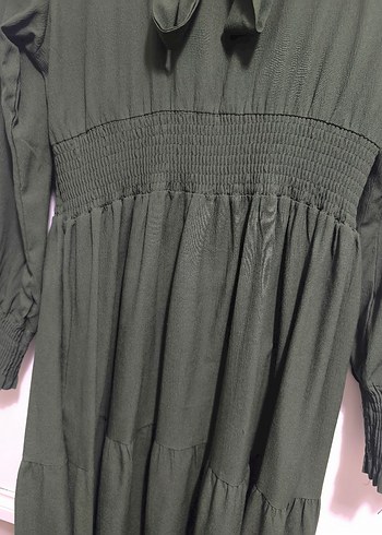 Bordo Uzun Keten Elbise - Görsel 10