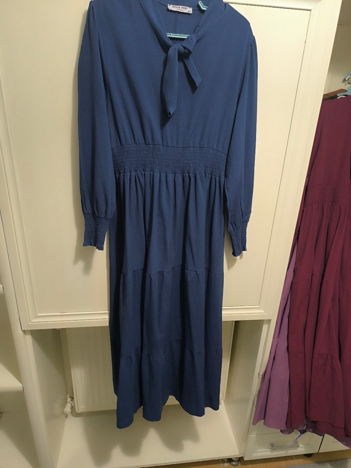 Bordo Uzun Keten Elbise - Görsel 4