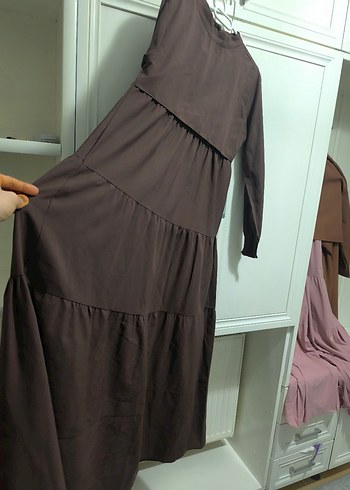 Kadın Kahverengi Uzun Keten Elbise - Görsel 4