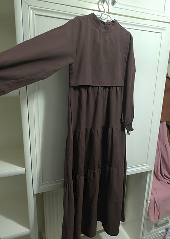 Kadın Kahverengi Uzun Keten Elbise - Görsel 2